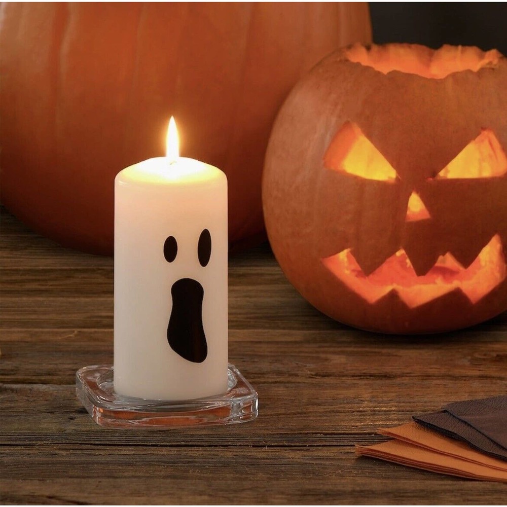 IKEA KUSTFYR Unscented Pillar‎ Candle, White/Ghost (205.654.89) NEW